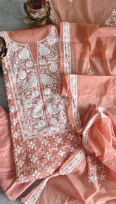 Soft Mul Chanderi Un-Stitched Embroidered Suit with Zari Detailing